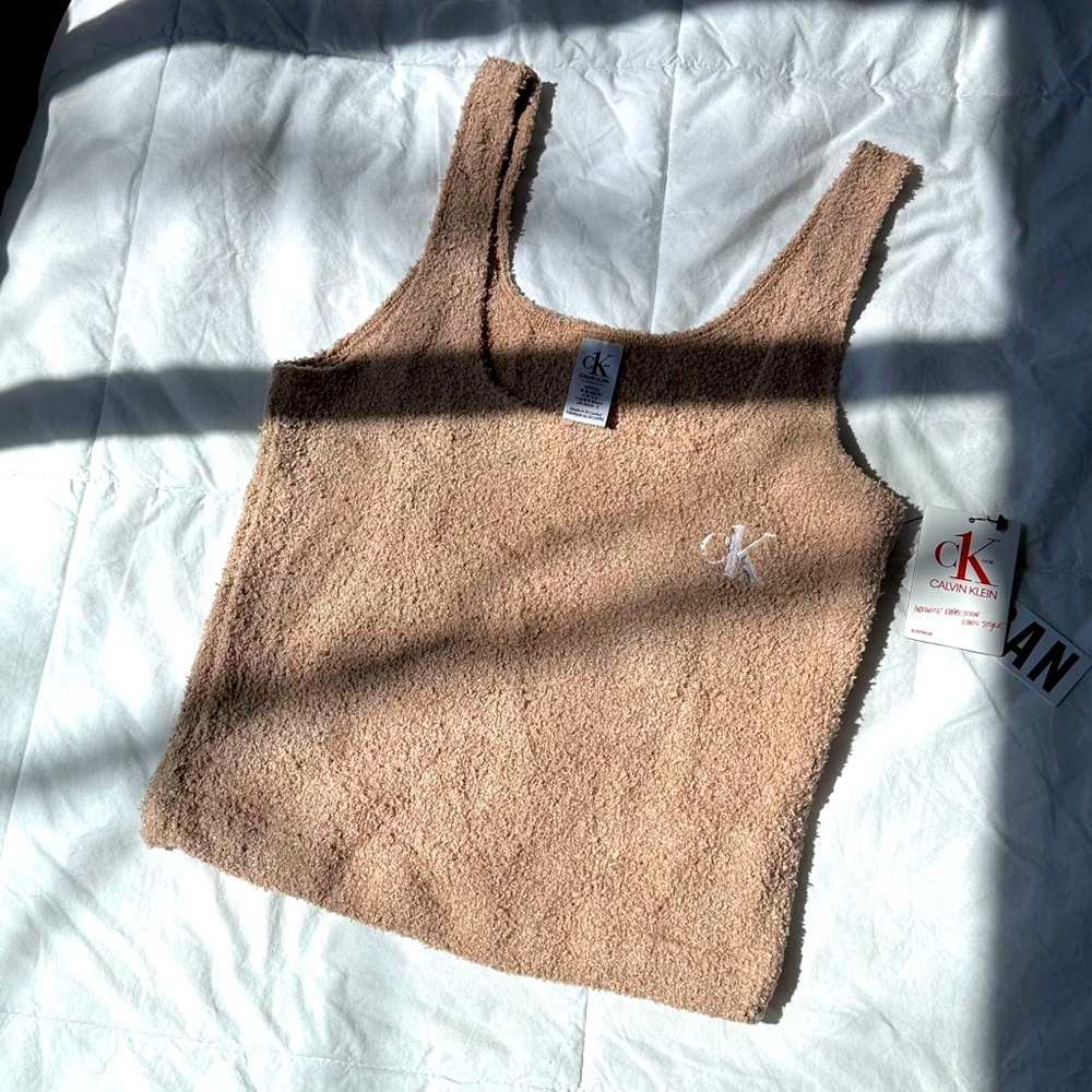 Calvin Klein plush teddy blush pink tank top NWT
